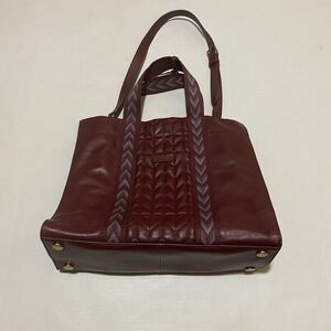 Fossil Carmen Maroon Leather Shopper Adjustable Strap Metal Tote Shoulder Bag